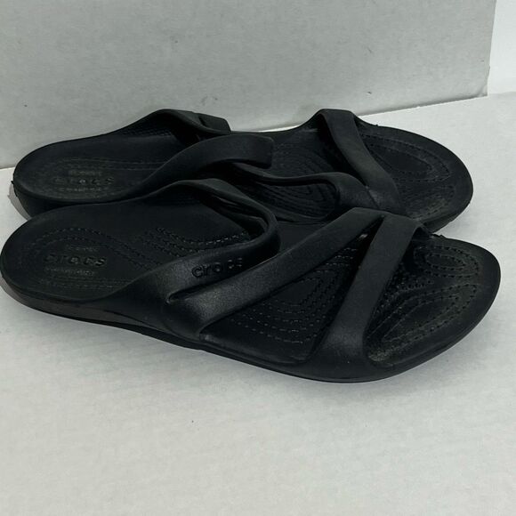 Crocs Women's Black Rubber Kadee II Iconic Comfort Slip On Strappy Sandal Size 7 - Picture 2 of 10